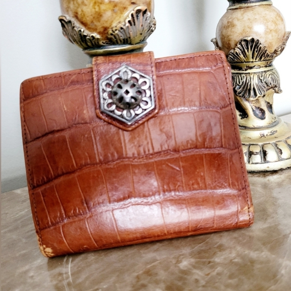 Brighton Tan Croc-Embossed Wallet with Silver Accent